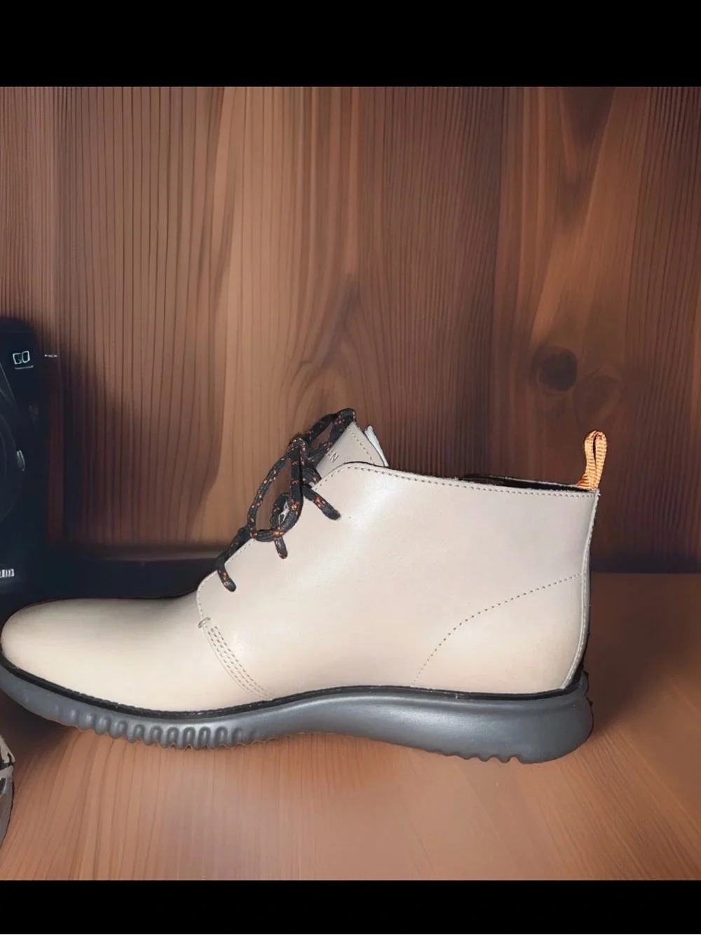 Cole Haan Light Beige Leather Chukka Boots with Black Sole